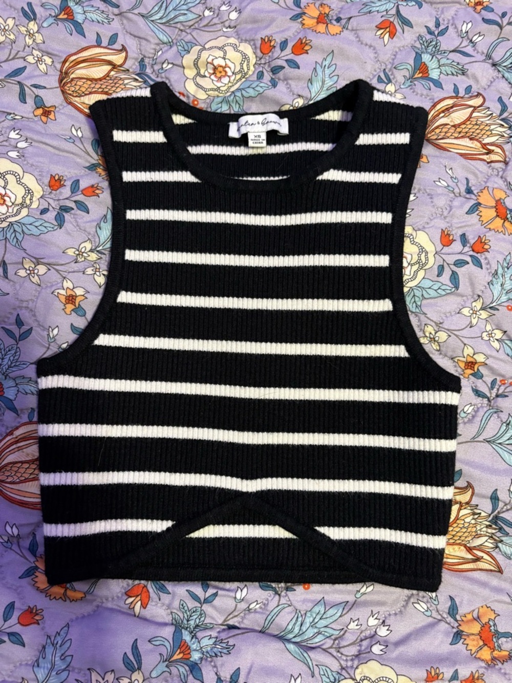 Hunter & Brown Brand Black & White Striped Ribbed Crop Tank Top